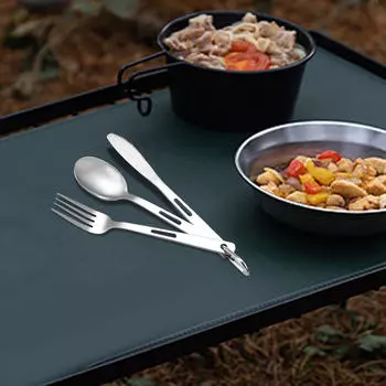 Набор столовых приборов для кемпинга, уличная посуда, портативная ложка, вилка из нержавеющей стали, многоразовая посуда серебряный