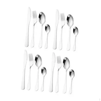 Набор столовых приборов из 16 предметов с приборами из нержавеющей стали для торжественных мероприятий серебряный