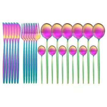 Набор столовых приборов из 24 предметов, набор столовых приборов из белого золота, столовые приборы из нержавеющей стали, ложка, вилка, ложка, набор кухонных ложек и вилок разноцветный