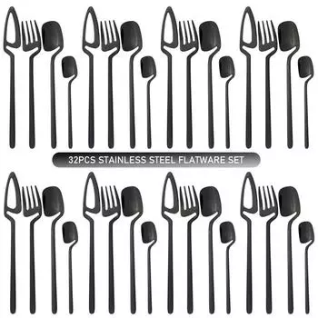 Набор столовых приборов из 32 предметов, зеркальная посуда из нержавеющей стали, столовые приборы Rainbow, ножи, вилки, ложки, набор столовых приборов для домашней кухни серебряный