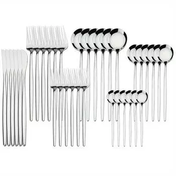 Набор столовых приборов из 36 предметов - столовое серебро из нержавеющей стали, столовые приборы - прочные, устойчивые к ржавчине для кухни, столовых приборов и развлечений серебряный