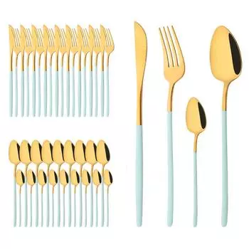 Набор столовых приборов из 40 предметов, роскошный набор столовых приборов из зеленого золота, столовая посуда из нержавеющей стали, вилка, кухонный нож, кофейная ложка, набор столовых приборов серебряный