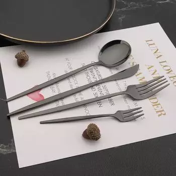 Набор столовых приборов из черной нержавеющей стали, 24 шт. - Включает нож, вилку и ложку для домашней кухни, вечеринок и ресторанов серебряный