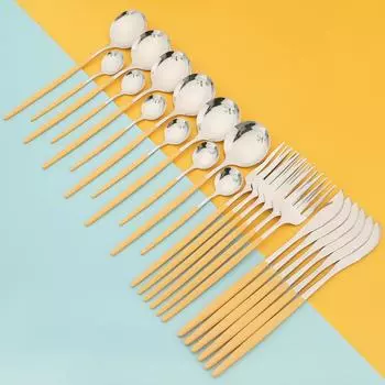 Набор столовых приборов из нержавеющей стали, 24 шт., зеркало, многоцветный набор столовой посуды, западный нож, вилка, ложка, столовые приборы, кухонное серебро серебряный