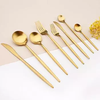 Набор столовых приборов из нержавеющей стали 304, золотой матовый полирующий набор столовых приборов, вилка для салата, ложка, чайная ложка, десертная вилка, посуда Teaspoon золотой