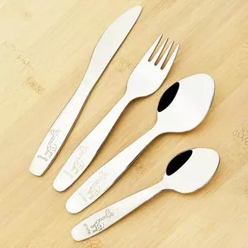 Набор столовых приборов из нержавеющей стали 304, мультяшный узор, резьба, детская посуда, нож, ложка, вилка в западном стиле, набор столовых приборов 4pcs серебряный