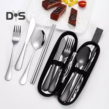 Набор столовых приборов из нержавеющей стали, 4 предмета, ретро-посуда, вилка, ложка, палочки для еды, нож с сумкой для хранения, зеркально отполированный, можно мыть в посудомоечной машине, набор столовых приборов для дома серебряный