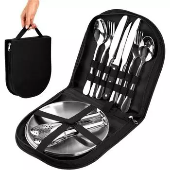 Набор столовых приборов из нержавеющей стали Alocs из 20 предметов, первоклассная посуда для пикника на открытом воздухе и кемпинга (Серебряный) 1365 золотистый