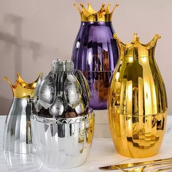 Набор столовых приборов из нержавеющей стали Crown с ящиком для хранения, ложка из нержавеющей стали с цветочным узором, кухонная посуда, украшение для дома