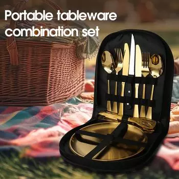 Набор столовых приборов из нержавеющей стали для отдыха на природе, портативный дорожный нож и вилка для кемпинга, высококачественная тарелка для барбекю, зажим для еды, набор ложек 10 piece(beef knife) серебряный