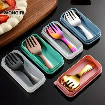 Набор столовых приборов из нержавеющей стали из 2 предметов с футляром - портативный набор вилок и ложек для вечеринок, путешествий и пикников - многофункциональные столовые приборы с закругленной головкой