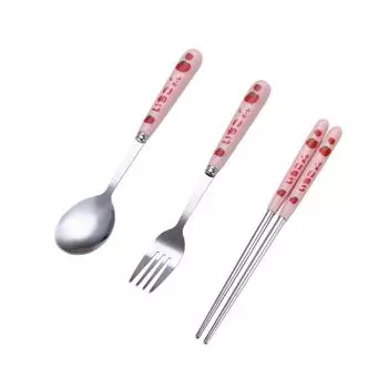 Набор столовых приборов из нержавеющей стали палочки для еды ложка вилка для клубники портативный набор из трех предметов прочный милый подарок для девочки