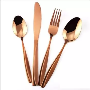 Набор столовых приборов из нержавеющей стали с зеркальной полировкой и покрытием из розового золота - Медные столовые приборы