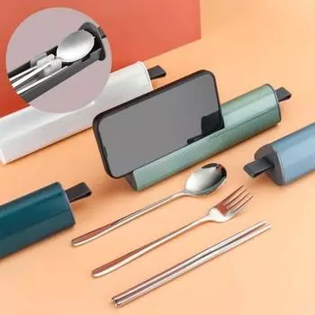Набор столовых приборов из нержавеющей стали с дорожным футляром. Бесшумный дизайн интерьера. Обед. Доставка еды на ходу. Heavy темно-зеленого