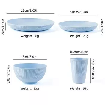 Набор столовых приборов из пшеничной соломы, 4 шт., миска, чашка, набор тарелок, портативный набор столовых приборов, наборы столовых приборов для пикника, кемпинга синий