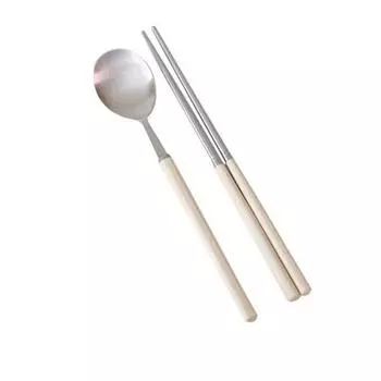 Набор столовых приборов Kamome Kitchen Color Mood, кремово-желтый, ложка + палочки для еды, популярная корейская посуда