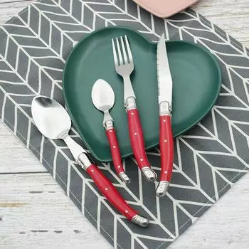 Набор столовых приборов Laguiole из 4-24 предметов, столовые приборы Rainbow, черная пластиковая ручка, столовая посуда из нержавеющей стали, столовый нож, вилка, ложка, чайная ложка