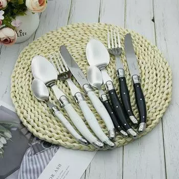 Набор столовых приборов Laguiole Rainbow из 24 предметов, черные столовые приборы, подарок на рождественскую вечеринку, нож для стейка из нержавеющей стали, вилка, ложка, чайная ложка