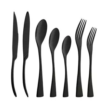 Набор столовых приборов, набор посуды, черный нож для стейка, нержавеющая сталь, кухонное зеркало для десерта, ложка, столовые приборы, вилка, столовая посуда, серебро Tea Spoon чёрный