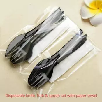 Набор столовых приборов Пластиковая вилка для стейка Утолщенная ложка для закусок Индивидуально загруженные бумажные полотенца Столовый набор Набор ложек