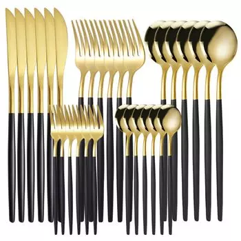 Набор столовых приборов Qecyd из 30 предметов, набор ложек и вилок, набор столовых приборов, ножей, золотых тарелок, франков, ложек и вилок из нержавеющей стали, обедов, походов, стильных гигиенических принадлежностей