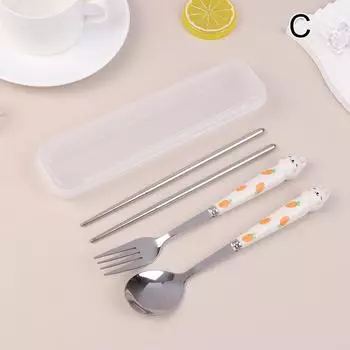 Набор столовых приборов с изображением кролика из нержавеющей стали, ложка, вилка, палочка для еды, студенческая портативная посуда, дорожные наборы столовых приборов с коробкой
