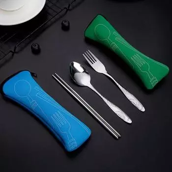 Набор столовых приборов с сумкой на молнии, набор дорожной посуды из нержавеющей стали, вилка, ложка, палочки для еды, прочный чехол для хранения для домашнего ресторана, на открытом воздухе фиолетовый