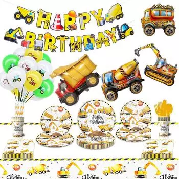 Набор столовых приборов с воздушными шарами на тему инженерной техники для детского дня рождения, вечеринка в стиле инженерной техники, одноразовая посуда, принадлежности для украшения воздушными шарами vehicle balloon 1pc