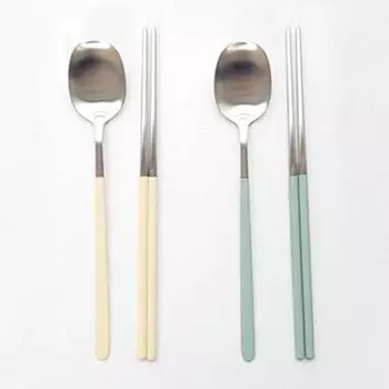 Набор столовых приборов Willive из нержавеющей стали 304 пастельных тонов, желтый, зеленый, ложка + палочки для еды, 2 набора, популярная корейская посуда