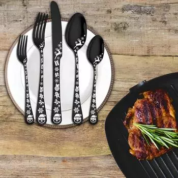 Набор столовых приборов золотого цвета, 40 предметов, набор столовых приборов из 5 столовых приборов из нержавеющей стали с закругленными краями 20pcs Set чёрный