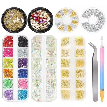 Набор страз для ногтей, колесо для украшения ногтей, 3D драгоценные камни, кристаллы для ногтей, блестящие разноцветные бриллианты, блестящие украшения для ногтей, гель-лак для ногтей, инструменты для дизайна ногтей