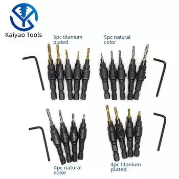 Набор сверл-зенкеров для деревообработки, быстрорежущая сталь, титановое покрытие, расширитель отверстий, встроенная шестигранная ручка, зенкер, пробивка отверстий серебряный