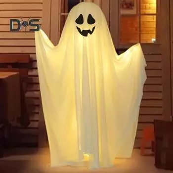 Набор светящихся привидений на Хэллоуин, светящиеся белые тканевые привидения со светодиодными огнями, жуткое стоящее украшение в виде привидения для украшения двора на открытом воздухе A