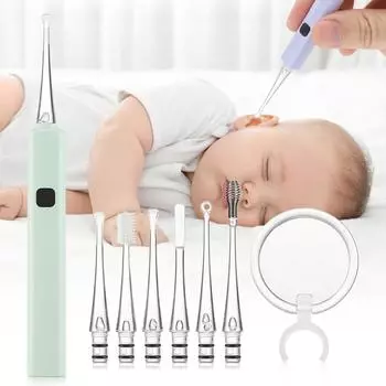 Набор светящихся ушных ложек для удаления ушной серы, светодиодная чистка, набор инструментов для ухода за ушами для детей и взрослых, зарядка через USB зелёный