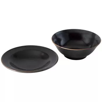 Набор тарелок и мисок Mino Ware цвета бисквита черного цвета, сделано в Японии 20634 чёрный