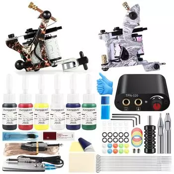 Набор тату-машин и 6 шт. 5 мл чернила для татуировки Источник питания для татуировки Советы по татуировке Аксессуары для татуировок для тату-боди-арта