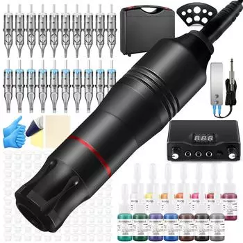 Набор татуировок Роторная ручка для татуировки с наконечниками картриджей Перманентные чернила для татуировки 14 шт. 5 мл для макияжа Набор аксессуаров для тату-боди-арта