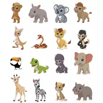 Набор термопереводных рисунков с изображением животных из мультфильмов, наклейки на одежду, моющиеся нашивки для одежды, 16 шт./лот