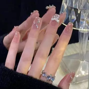 Набор типсов для ногтей Nature s Farmer Collection, 24 шт., серебряная лента с деталями бабочек, 1 комплект