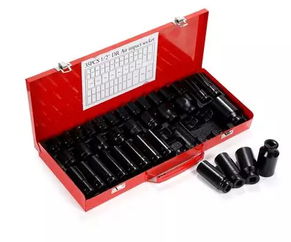 Набор торцевых головок для ударного гайковерта, 35 предметов, шестигранная глубокая насадка, короткий торцевой ключ 1/2 12,7 мм (Набор 35)