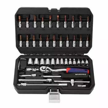 Набор торцевых ключей WORKPRO, ключ с храповым механизмом, изогнутый, угол вставки 6,35 мм (1/4