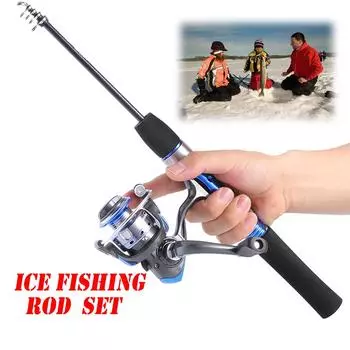Набор удочек для зимней рыбалки, легкая удочка из углеродного волокна и мини-ультрагладкая рыболовная катушка, рыболовные снасти синий