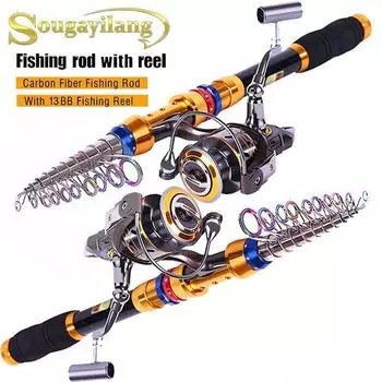 Набор удочек и катушек, телескопическая удочка из углеродного волокна с металлической спиннинговой катушкой 13BB 1.8M Rod & 1000 Reel
