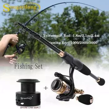 Телескопическая удочка для рыбалки 1.8M Rod&Reel 1000