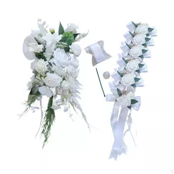 Набор украшений для свадебного автомобиля и букет из бантов, имитация цветов, ленты для белый