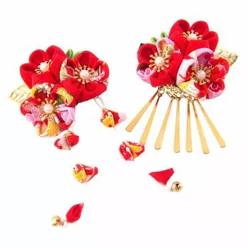 Набор украшений для волос в японском стиле для выпускного вечера с сумочкой для хранения волос Tsumami 2 цвета 2, Украшение, Церемония, Фурисодэ, красный