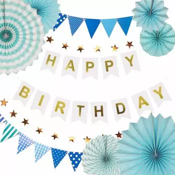 Набор украшений на день рождения для мальчиков и девочек Набор украшений на день рождения Гирлянда на день рождения Баннер на день рождения Бумажный веер Флаг на день рождения 100 дней