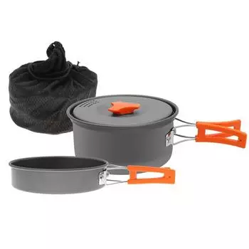 Набор уличной посуды, Портативная посуда для пикника, Сковорода для кемпинга, Посуда для кемпинга, Набор из двух предметов оранжевый