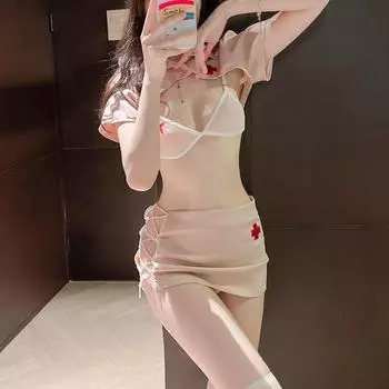 Набор униформы для ролевых игр медсестры, костюмы для косплея в стиле аниме, кружевной бюстгальтер с перспективой, бандаж, короткая юбка, дизайн, кукла, сексуальный костюм горничной One Size