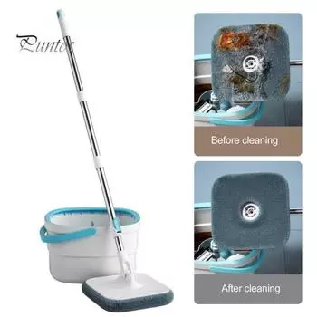Набор ведер для швабры из нержавеющей стали с выдвижной ручкой, вращающейся на 360 градусов, для влажной и сухой уборки, набор ведер для швабры из микрофибры A
